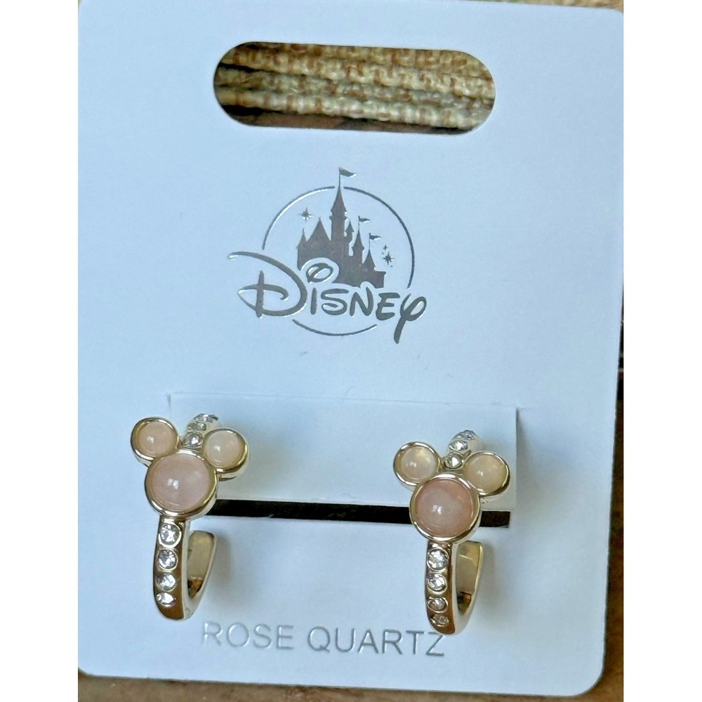 2026 Disney Parks Mickey Mouse Icon Earrings Rose Quartz Jewelry CZ NEW